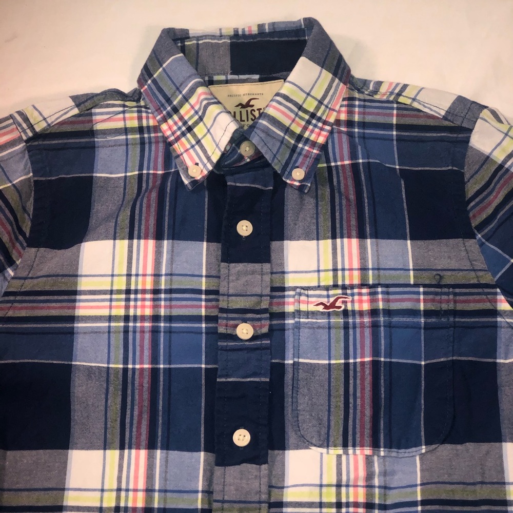 Men’s Hollister Small Logo Plaid Long Sleeve Button Up Shirt Size Small Multi - Picture 2 of 6